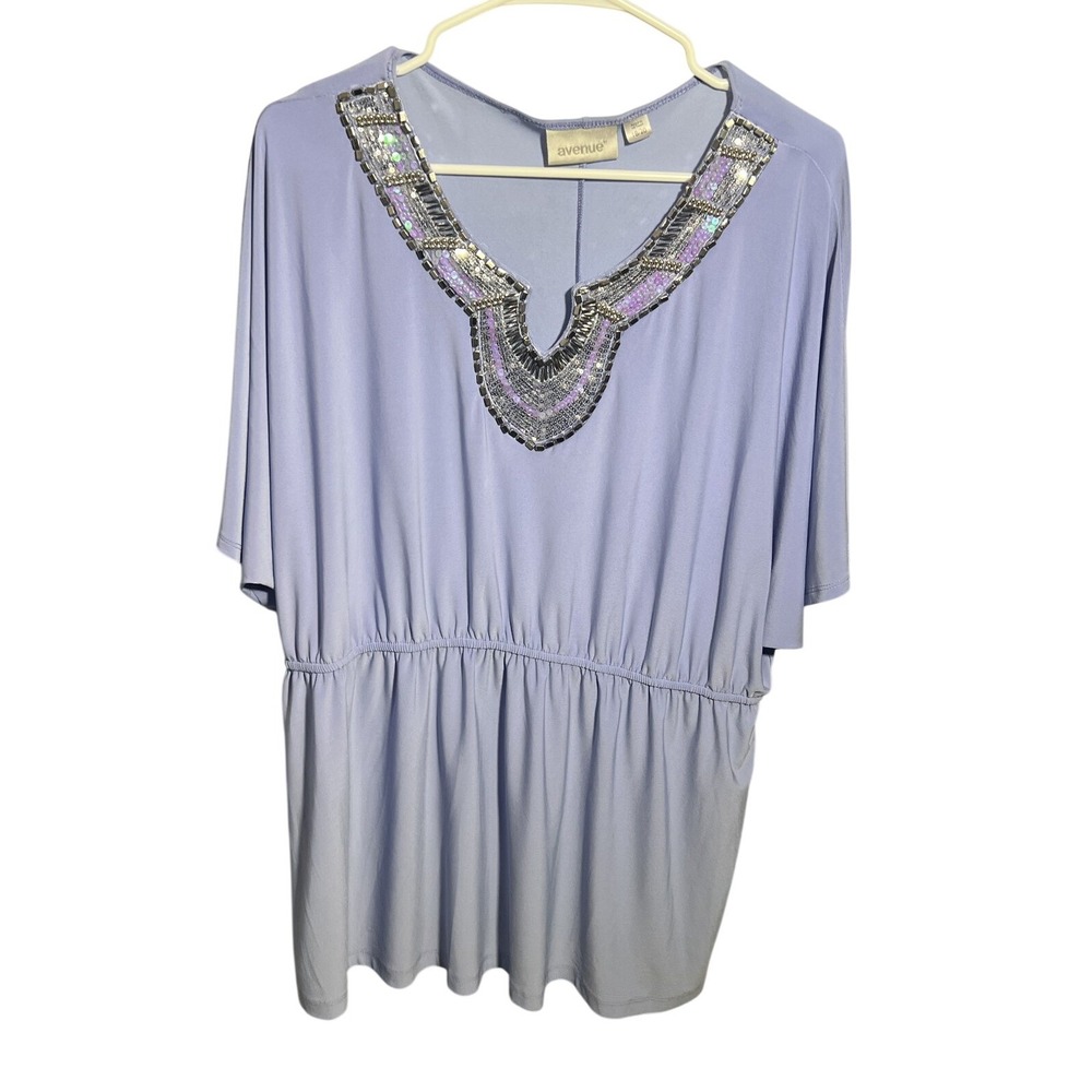 Avenue Women's Plus Size 18/20 Lavender Sequin Beaded Embellished Tunic Top